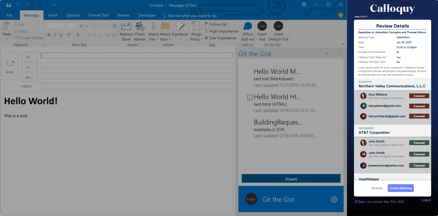 Outlook Add-In review screen from the case study