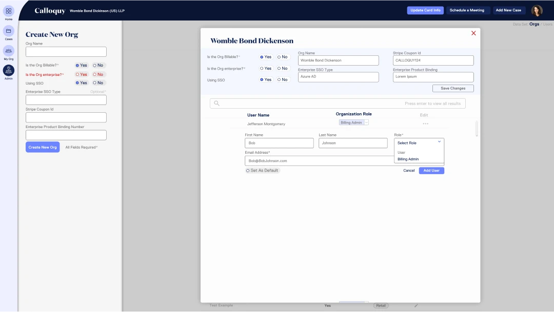 Super Admin organization detail modal
